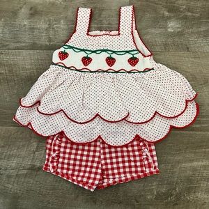 Sugar Dumplin Kids smocked strawberry tank top with matching shorts